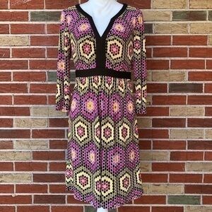 🔥 An Original Milly of New York Silk Brown Pink Multicolor Polka Dot Midi Dress